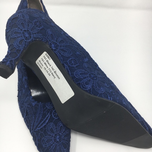 Platinum shoe Navy Lace Fabric 2.5 Inches Heel - Picture 8 of 11